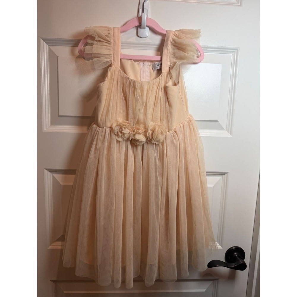 Popatu Girls Peach Tulle Tutu Dress Ruffle Strap Rosette Waist Size 5 RN 116314